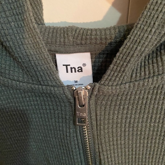 Forest green TNA Waffle Zip-up Hoodie, size M - Picture 2 of 3
